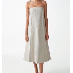 COS 100% High Quality Linen Elegant Neutral Strapless Option Dress